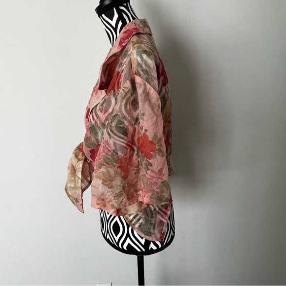 Vintage 90s Lady Dorby Sheer Floral Open Back Top - Picture 4 of 13